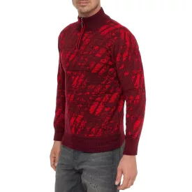   férfi sporty tartó-up nyaklánc Pulóver  fél-cipzár, elegáns kötött Pulóver 13444, wine piros Méret: M