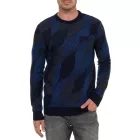 Trendy férfi kerek nyakú Pulóver in wave design, elegáns kötött Pulóver 13445 navy Méret: 2XL