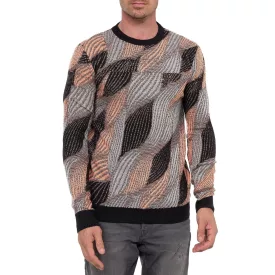   Trendy férfi kerek nyakú Pulóver in wave design, elegáns kötött Pulóver 13445 narancssárga Méret: XL