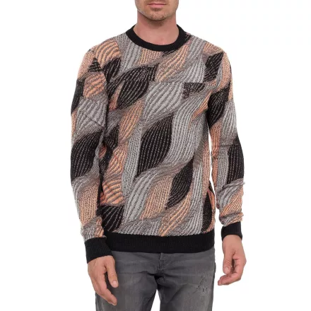Trendy férfi kerek nyakú Pulóver in wave design, elegáns kötött Pulóver 13445 narancssárga Méret: XL