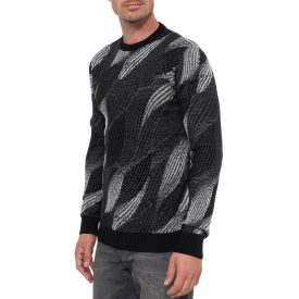   Trendy férfi kerek nyakú Pulóver in wave design, elegáns kötött Pulóver 13445 fekete Méret: XL