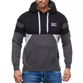   férfi sporty colorblock pulóver  kangaroo zseb, Pulóver 19041, fekete Méret: S