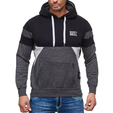 férfi sporty colorblock pulóver  kangaroo zseb, Pulóver 19041, fekete Méret: S