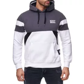   férfi sporty colorblock pulóver  kangaroo zseb, fehér, 19041 Méret: L