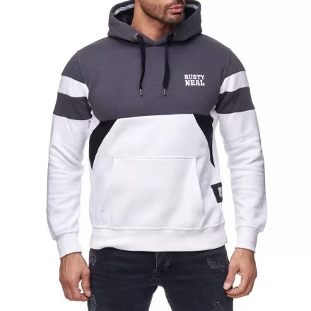 férfi sporty colorblock pulóver  kangaroo zseb, fehér, 19041 Méret: L