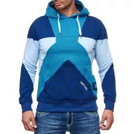   Modern férfi colorblock kapucnis pulóver  kangaroo zseb, regular fit Pulóver, 19042 Petrol Méret: XL