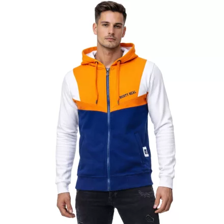Divatos férfi colorblock pulóver dzseki kapucnival, sportos kapucnis dzseki 19043 Narancs Méret:M