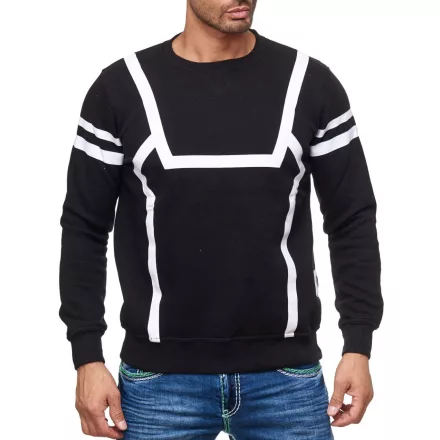 férfi sporty alkalmi Pulóver  ellentét print, kerek nyakú Pulóver 19045 fekete Méret: L