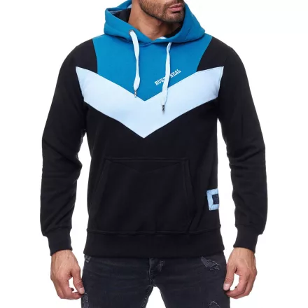 alkalmi férfi colorblock kapucnis pulóver  kangaroo zseb, Pulóver 19047 Petrol Méret: L