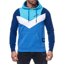   alkalmi férfi colorblock kapucnis pulóver  kangaroo zseb, Pulóver 19047 türkiz Méret: M