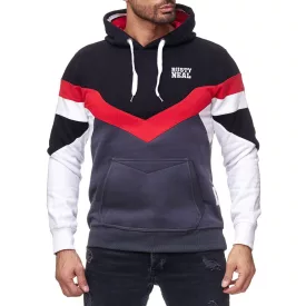   férfi sporty colorblock kapucnis pulóver  kangaroo zseb, Pulóver 19048, fekete Méret: M