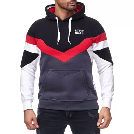 férfi sporty colorblock kapucnis pulóver  kangaroo zseb, Pulóver 19048, fekete Méret: M