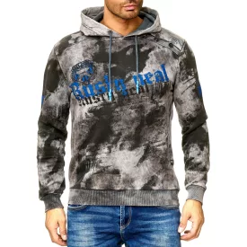   férfi tie-dye pulóver, hooded pulóver  vintage print, Pulóver 19113, anthracite Méret: S
