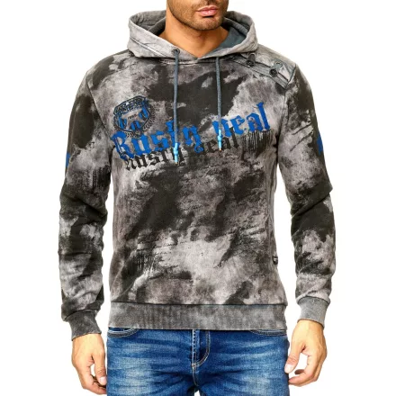 férfi tie-dye pulóver, hooded pulóver  vintage print, Pulóver 19113, anthracite Méret: S