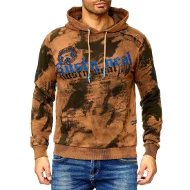   férfi tie-dye pulóver, hooded pulóver  vintage print, Pulóver 19113 Camel Méret: M