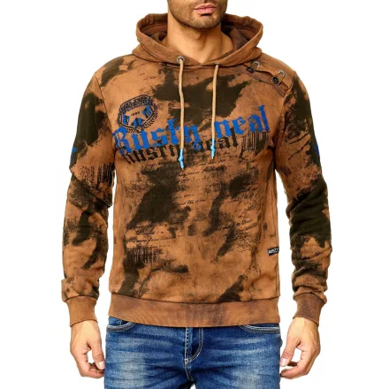férfi tie-dye pulóver, hooded pulóver  vintage print, Pulóver 19113 Camel Méret: M
