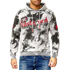   férfi tie-dye pulóver, hooded pulóver  vintage print, Pulóver 19113 szürke Méret: M