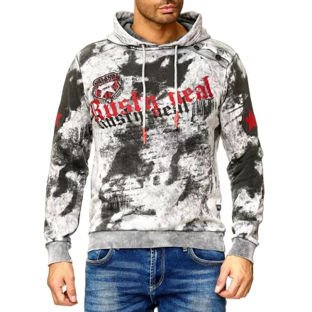 férfi tie-dye pulóver, hooded pulóver  vintage print, Pulóver 19113 szürke Méret: M