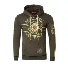alkalmi férfi kapucnis pulóver  logo print és kangaroo zseb, 19127 Khaki Méret: M