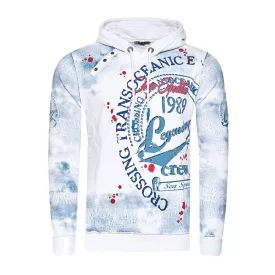   Exclusive férfi hooded pulóver, oil-washed pulóver  gomb placket és sea print Pulóver 19128 fehér Méret: M