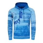 Modern férfi kapucnis pulóver, oil-washed pulóver  dekoratív gomb placket, pulóver 19129, kék Méret: M