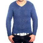 Modern férfi kötött Pulóver, V-nyak, vékony fit, texturált kötött Pulóver 3172 kék Méret: 2XL