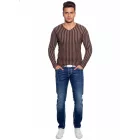 Modern férfi kötött Pulóver  csíkos minta, vékony fit, V-nyak Pulóver 3174 barna Méret: 2XL