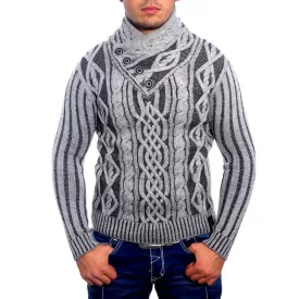   stílusos férfi kötött Pulóver, cable kötött minta, tartó-up nyaklánc Pulóver 3176 anthracite Méret: XL