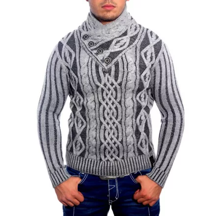 stílusos férfi kötött Pulóver, cable kötött minta, tartó-up nyaklánc Pulóver 3176 anthracite Méret: XL