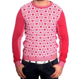   Modern férfi kötött Pulóver, check minta, texturált kötött, kerek nyakú Pulóver 3178 piros Méret: 2XL