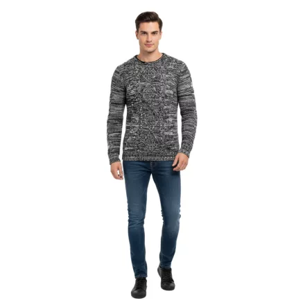 Modern férfi kerek nyakú Pulóver in kontrasztos design Pulóver 6234 fekete Méret: L