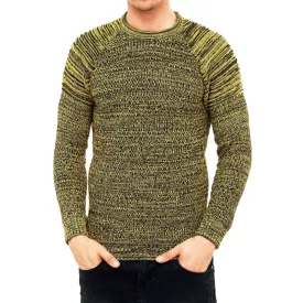   Urban férfi elegáns kötött kerek nyakú Pulóver Biker pulóver Streetwear 6240 sárga Méret: L