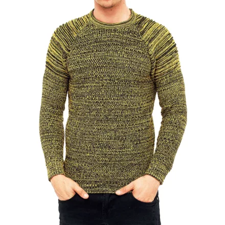 Urban férfi elegáns kötött kerek nyakú Pulóver Biker pulóver Streetwear 6240 sárga Méret: L
