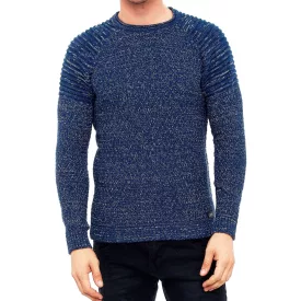   Urban férfi elegáns kötött kerek nyakú Pulóver Biker pulóver Streetwear 6240 Petrol Méret: XL