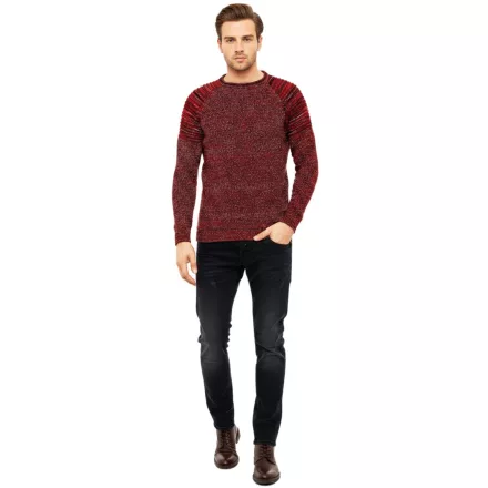 Urban férfi elegáns kötött kerek nyakú Pulóver Biker pulóver Streetwear 6240 piros Méret: XL