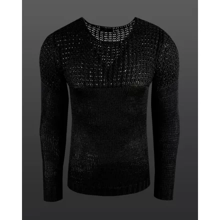 férfi tömör szín kerek nyakú Pulóver in a holey chunky kötött, Pulóver 6250, fekete Méret: XL