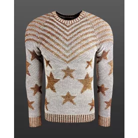   trendi férfi kerek nyakú Pulóver in "USA Stars & csíkok" design, kötött Pulóver 6263 bézs Méret: L