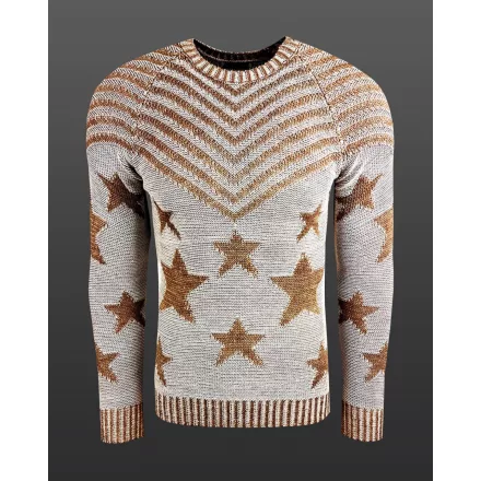 trendi férfi kerek nyakú Pulóver in "USA Stars & csíkok" design, kötött Pulóver 6263 bézs Méret: XL