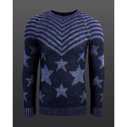 trendi férfi kerek nyakú Pulóver in "USA Stars & csíkok" design, kötött Pulóver 6263 kék Méret: L