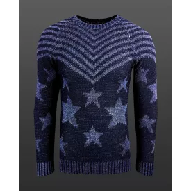   trendi férfi kerek nyakú Pulóver in "USA Stars & csíkok" design, kötött Pulóver 6263 kék Méret: M