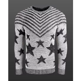   trendi férfi kerek nyakú Pulóver in "USA Stars & csíkok" design, kötött Pulóver 6263 szürke Méret: M