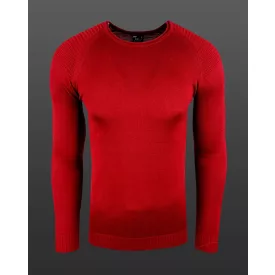   stílusos férfi kötött Pulóver, biker look, vékony fit, kerek nyakú Pulóver 6269 piros Méret: XL
