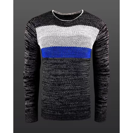Modern férfi colorblock kötött Pulóver, vékony fit, kerek nyakú Pulóver 6272 anthracite/szürke/kék Méret: M
