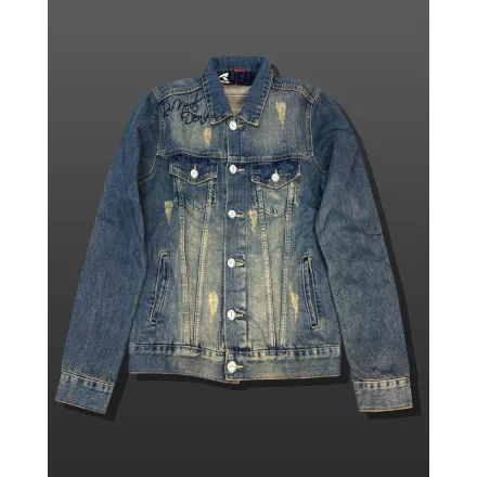 stílusos férfi vintage-look farmer dzseki kabát Kabát  a used mosás, Kent nyaklánc, és 8220 Vintage kék Méret: M