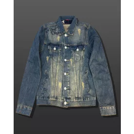   stílusos férfi vintage-look farmer dzseki kabát Kabát  a used mosás, Kent nyaklánc, és 8220 Vintage kék Méret: S
