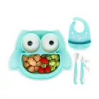 Non-slip Brunoko szilikon Baby tányér 3-in-1 Baby tányér szett + Baby Spoon + Bib  szilikon Drip Tray, BPA-, Mint zöld Méret: N