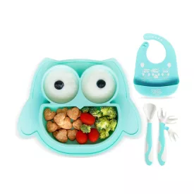   Non-slip Brunoko szilikon Baby tányér 3-in-1 Baby tányér szett + Baby Spoon + Bib  szilikon Drip Tray, BPA-, Mint zöld Méret: N