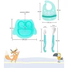 Non-slip Brunoko szilikon Baby tányér 3-in-1 Baby tányér szett + Baby Spoon + Bib  szilikon Drip Tray, BPA-, Mint zöld Méret: N