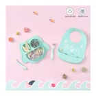 Non-slip Brunoko szilikon Baby tányér 3-in-1 Baby tányér szett + Baby Spoon + Bib  szilikon Drip Tray, BPA-, Mint zöld Méret: N
