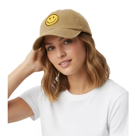 Csintalan ZWILLINGSHERZ Smiley Classic Baseball sapka Smiley folttal, Pamut sapka, Állítható karimájú, 4603M K258209 Khaki Méret:N